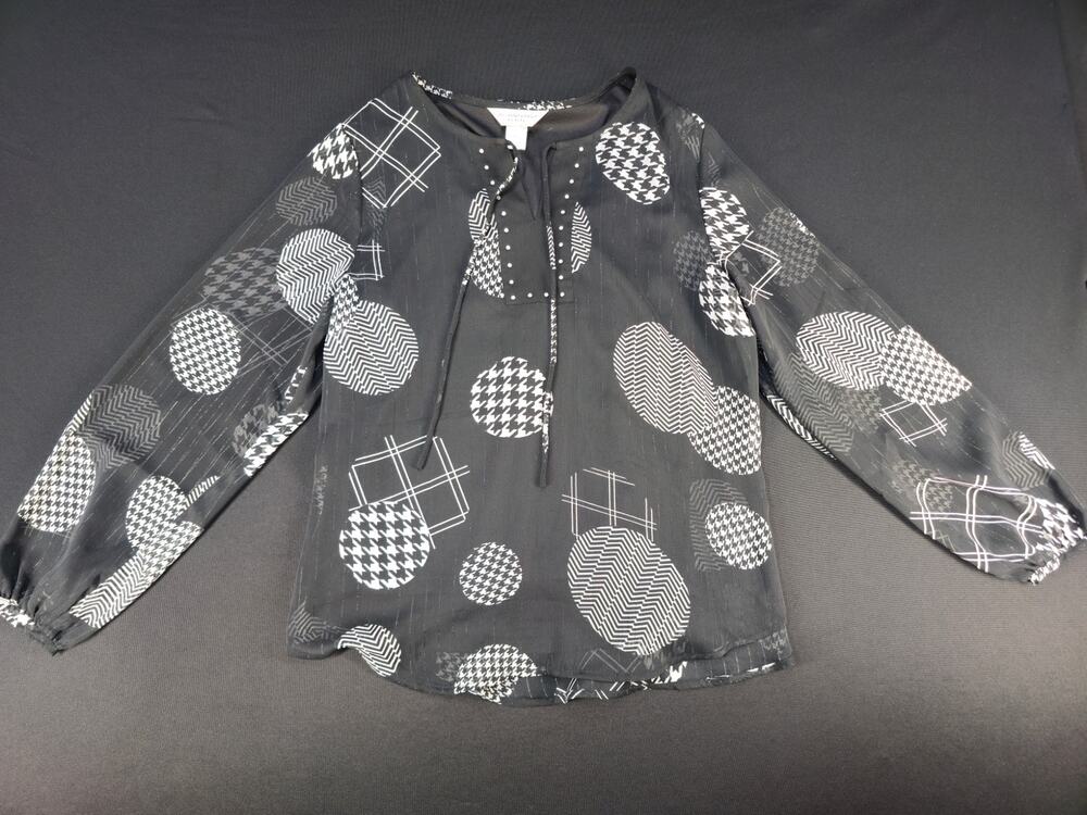 Christopher & Banks Petite P/S Black Patterned 3/4 Sleeve Blouse Women's